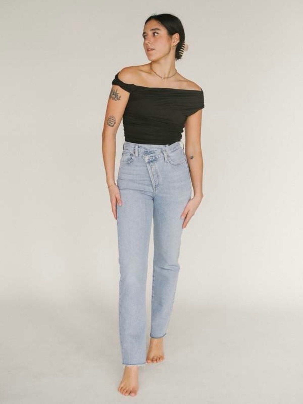 Agolde Criss Cross Straight Leg Dimension Light Wash Organic Cotton Denim Jeans - Picture 2 of 8